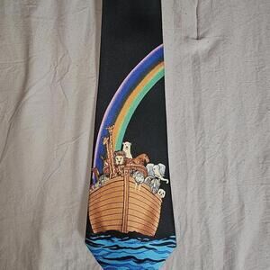 Noah's Ark Themed Men's Tie with Rainbow and Animal Design